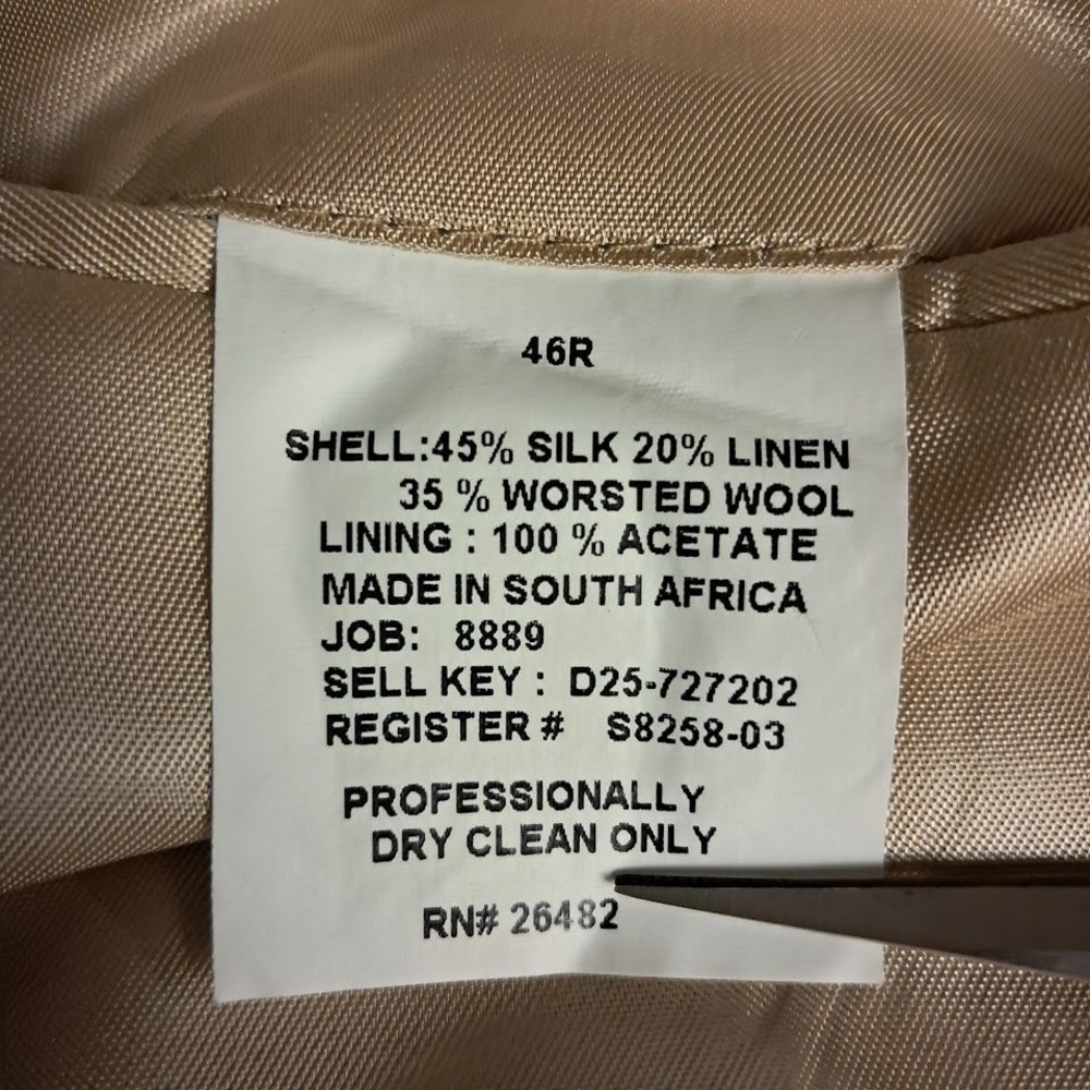 Oak Creek Dillard's 46R Silk Linen Wool Blazer Tan Sport Coat South Africa - Picture 7 of 7